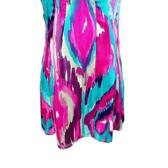 Nanette Leopore Dress A-Line Baby Doll 100% Silk Pink Blue Ikat Print Size 2 - Picture 3 of 9
